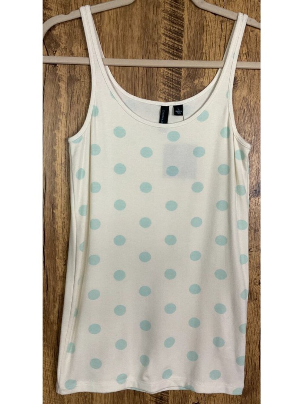 Ivory Blue Polka Dot Tank Top Pima Cotton Modal Scoop Neck NWT Large